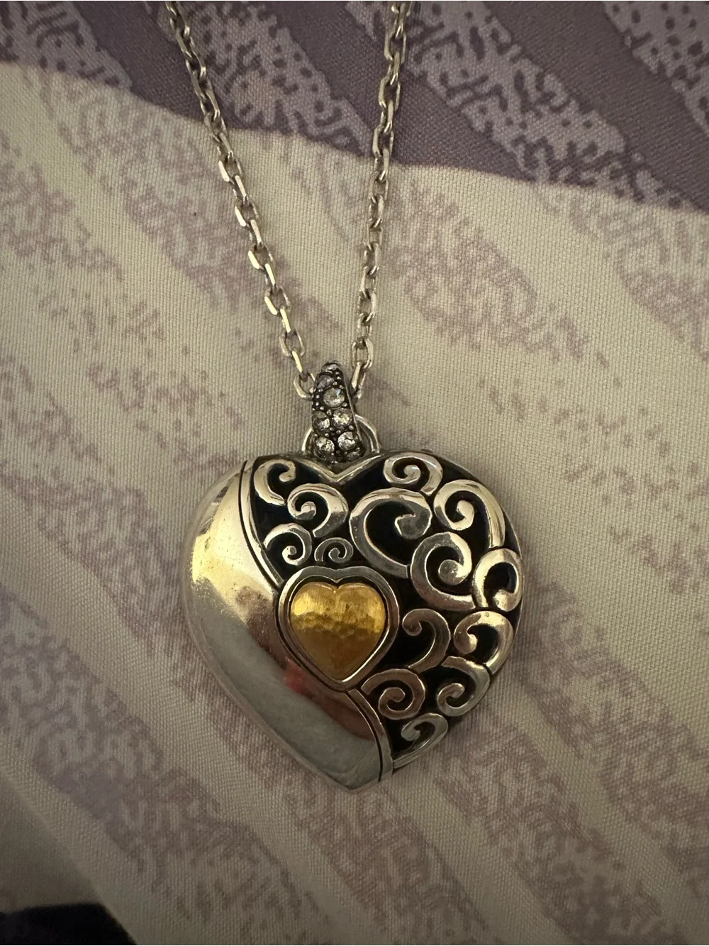 Brighton Silver Heart Pendant Necklace with Gold Heart Accent